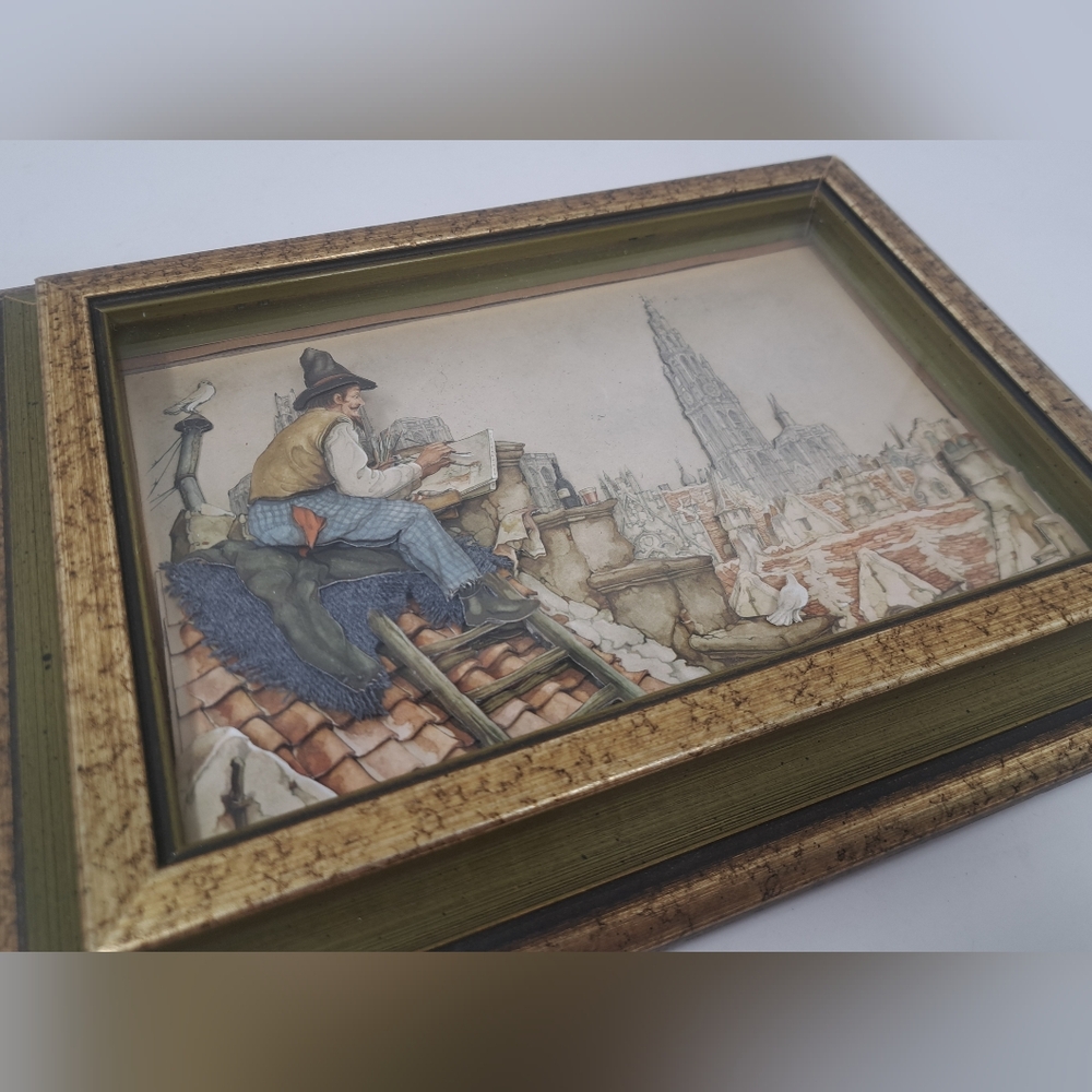 Anton Pieck 3D Relief Print Framed Dutch Art Artist Roof Vintage 1977 Shadow Box - Picture 6 of 9